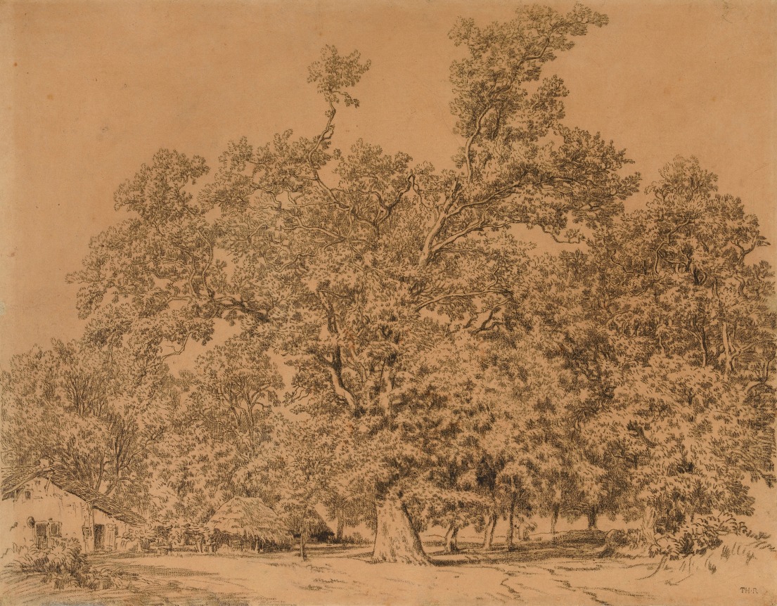 Theodore Rousseau, Habitations sous des chenes dans les Landes, c. 1844 