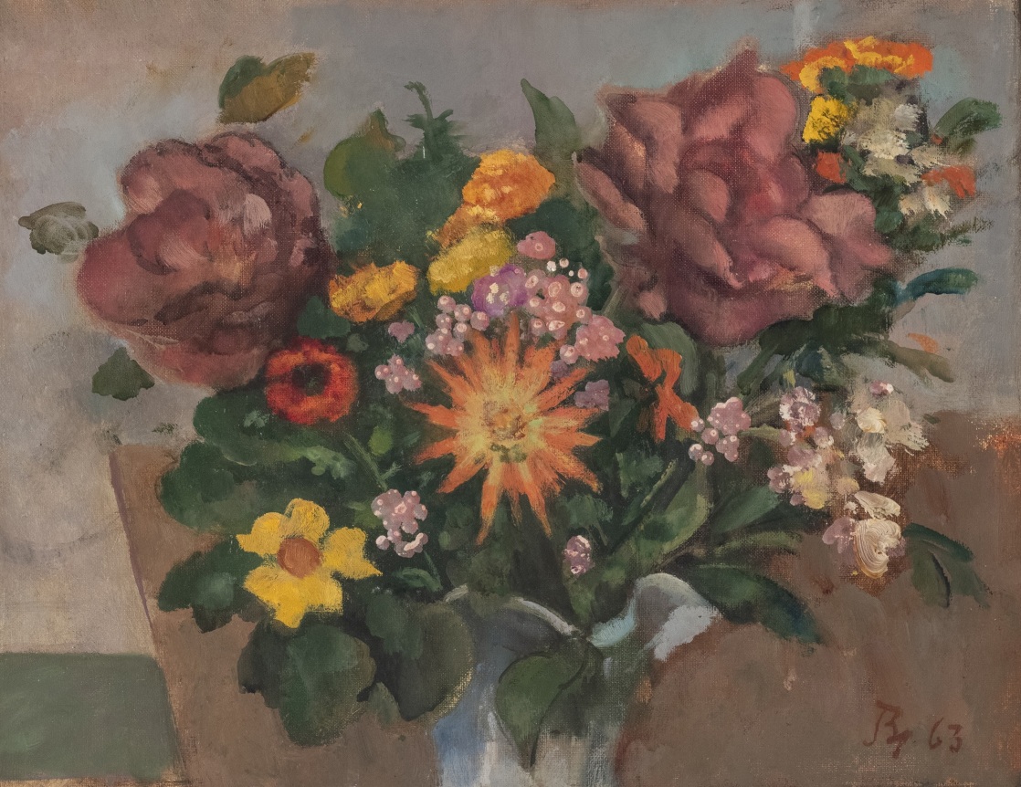 BALTHUS French, 1908-2001 . Fleurs, 1963     Oil and casein on canvas 13 3/4 x 17 5/8 in.