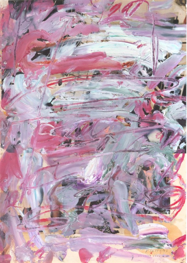 Kikuo Saito, Untitled, 1994,  Oil on printed paper, 13 3/4 x 10 1/8 inches