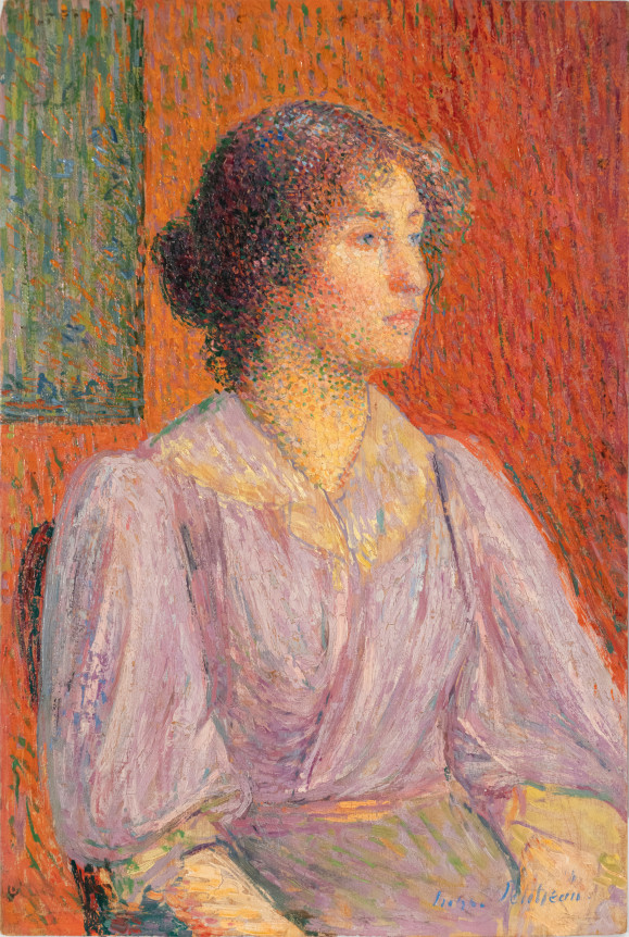 Hippolyte Petitjean  Femme Assise, The artist’s daughter Marcelle     Oil on board 13 3/8 x 8 7/8 inches