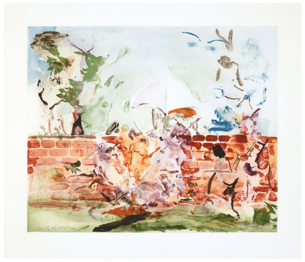 Cecily Brown  Color Etching with Brick Wall, 2003    Seven-color etching with aquatint  24 x 28 inches  Image courtesy of the artist and Two Palms, NY