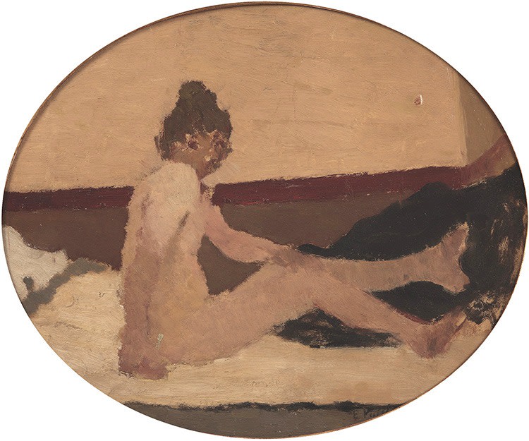Edouard Vuillard  Nu au divan assis, c. 1891  Oil on card laid on canvas 9&frac14; &times; 11&frac14; inches