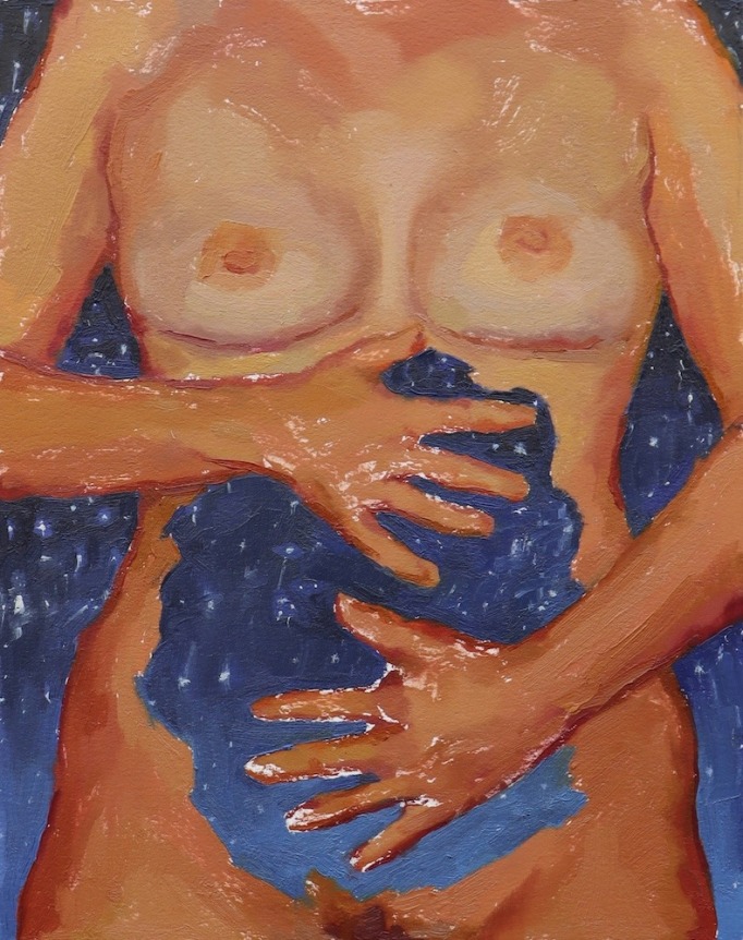 The cracks are starting to show, 2025    Oil on oil paper 16 x 12 inches