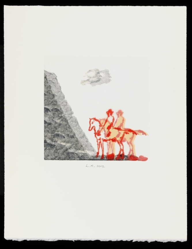 Lino Mannocci, Cavalieri, 2012    Layered monotype with onionskin 8 x 8 5/8 inches