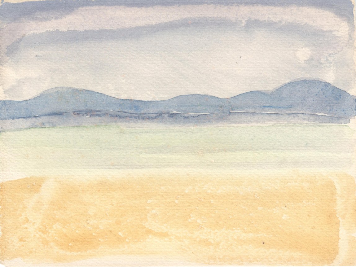 Landscape with Lake and Mountains     Watercolor on paper 4 9/16 x 6 1/8 inches