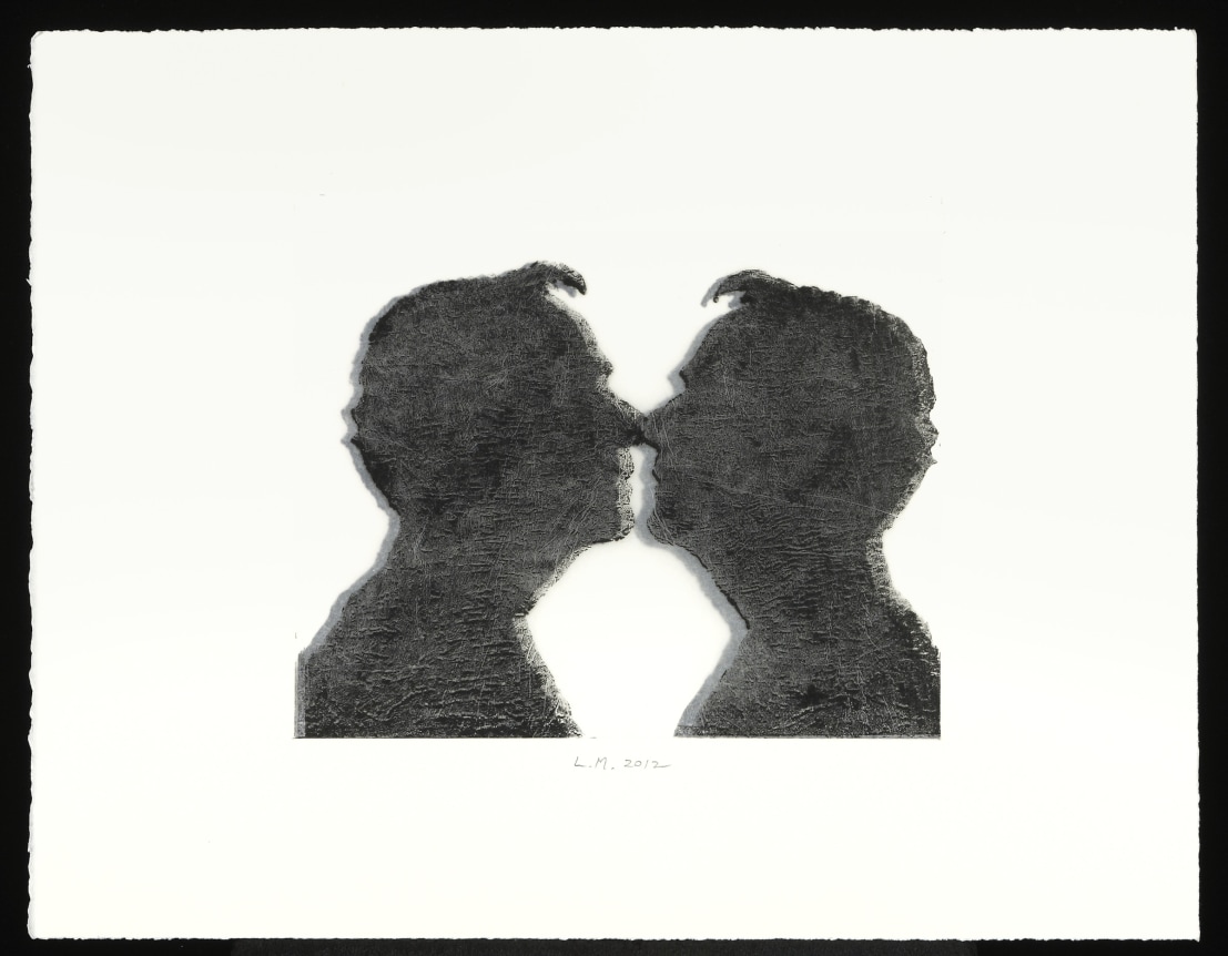 Lino Mannocci, Double Portrait, 2012    Layered monotype with onionskin, plate 9 9 x 10 5/8 inches