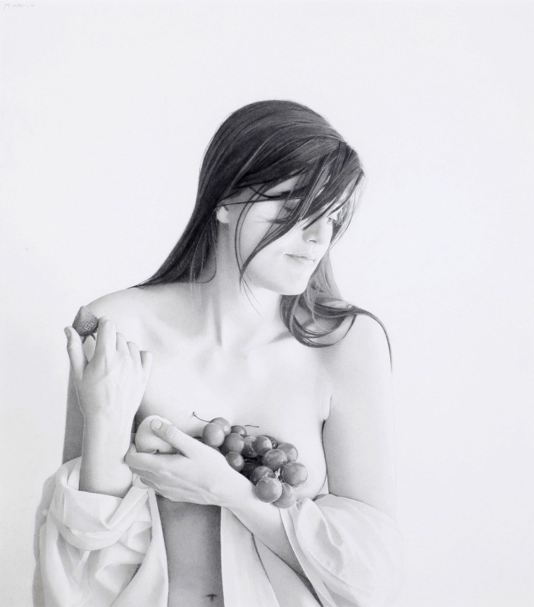 Josep Santilari Perarnau    Girl with Fruit, 2011    Graphite pencil on Scholler cardboard 16 1/8 × 14 3/8 inches