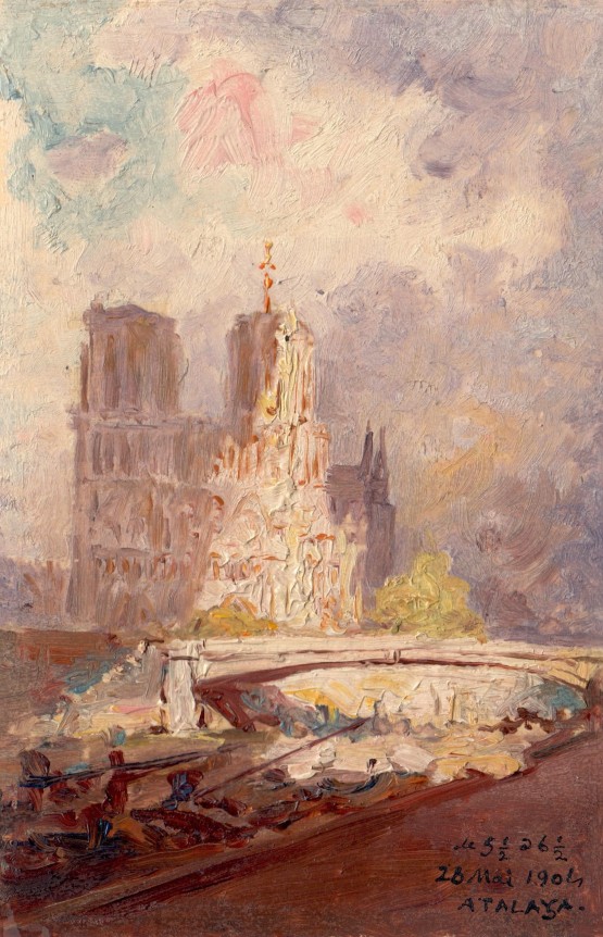 Enrique Atalaya  Cathedral of Notre Dame, May 28, 1904 between 5:30 and 6:30  Oil on paper 4 5/16 x 2 15/16 inches