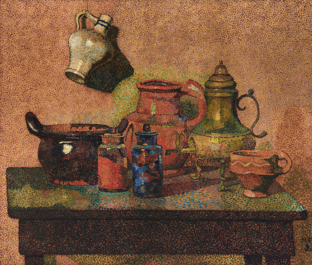 H.P. Bremmer. Still life with jugs and bottles, March 1893. Oil on canvas. 31 1/3 by 36 1/2 inches (79.5 by 92.9 cm.)