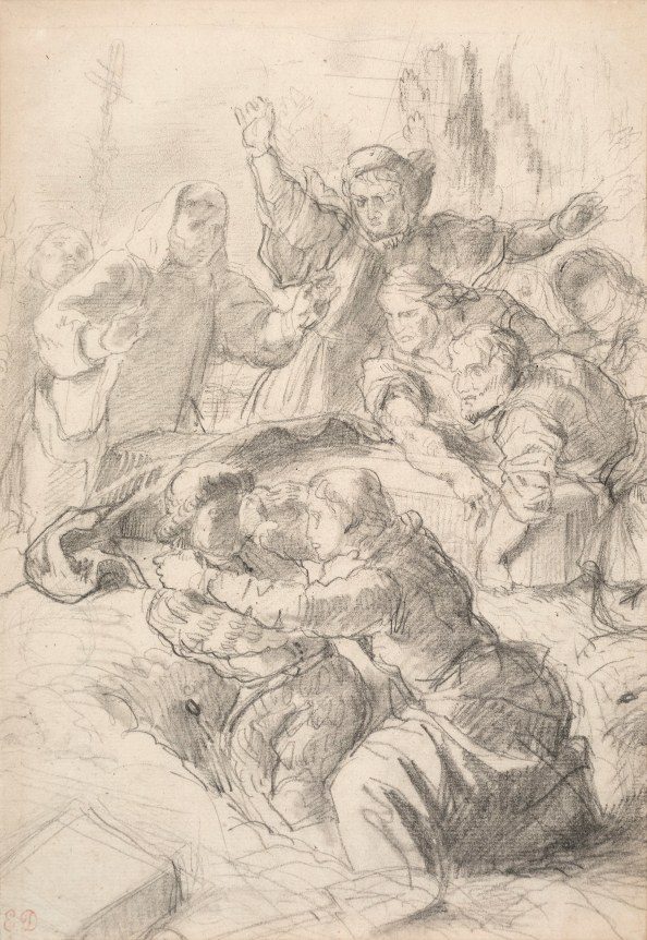 Eugene Delacroix Study for the Lithograph “Hamlet and Laertes at the Grave of Ophelia,” c. 1843
