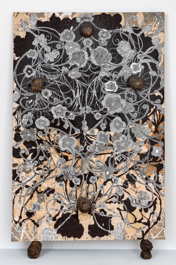 Homage, 1993-1995 Acrylic, oil, polyester resin, map pins, and elephant dung on linen&nbsp;