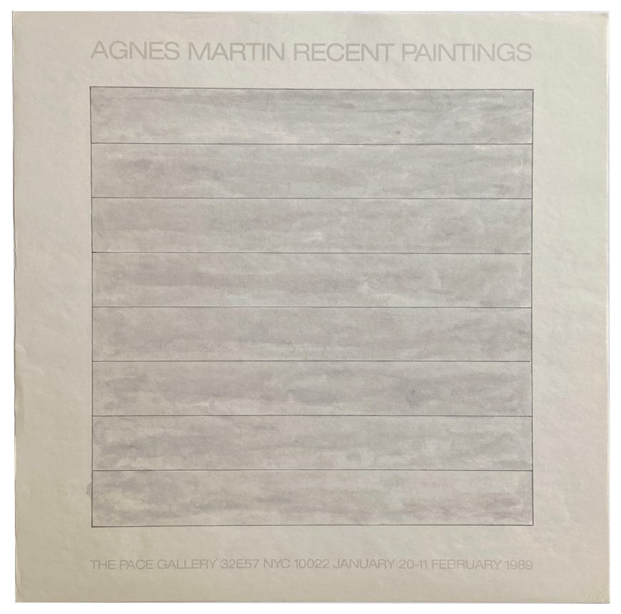 Agnes Martin Recent Paintings, 1989, poster as announcement, @AlternateProjects