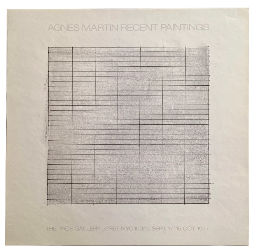 Agnes Martin Recent Paintings, 1977, poster as announcement, @AlternateProjects