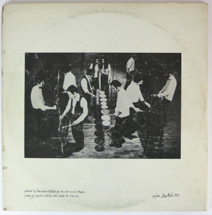 signed, numbered (43/500) and dated (1972) in pen by Steve Reich on cover back