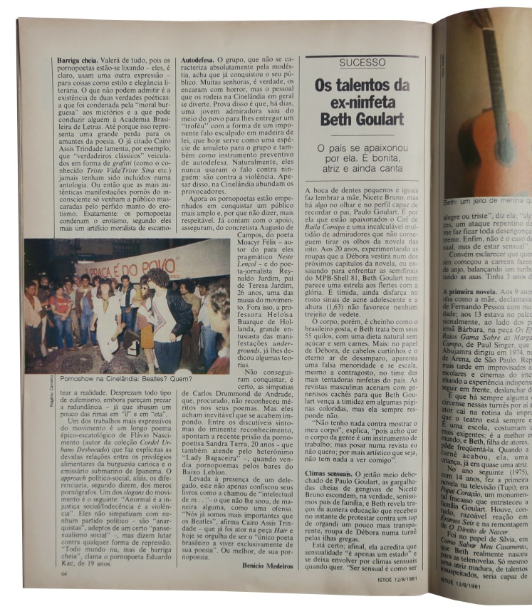 Movimento de Arte Porn&ocirc; &ldquo;Varonil e cor de anil rimam com qu&ecirc;?&rdquo; Isto &Eacute;, n. 242, 12 agosto 1981, pp. 53-54 and Isto &Eacute;, n. 244, 26 agosto 1981 (carta de Eduardo Kac publicada) ​2- magazines 27.94h x 20.32w cm, Alternate Projects