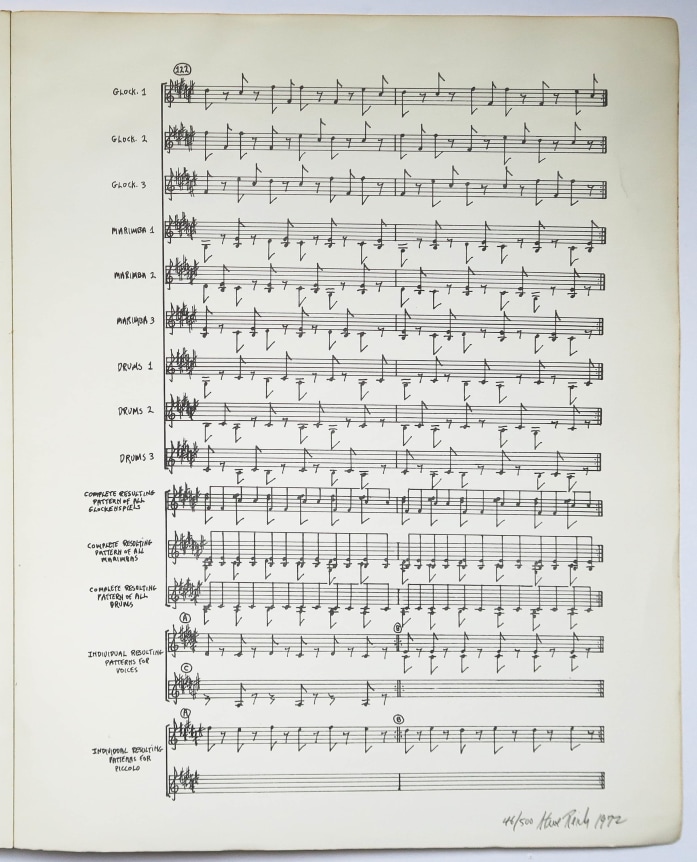 signed, numbered (46/500) and dated in pencil (1972) by Steve Reich on final leporello leaf
