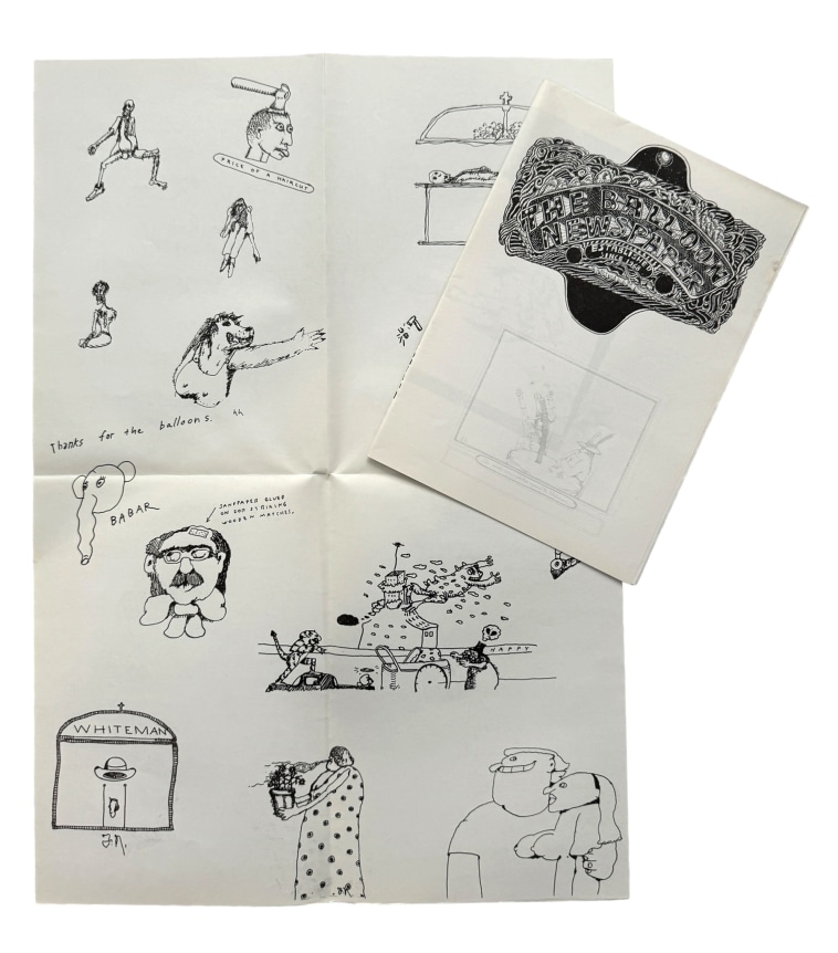 Ray Johnson sent Futzie numerous mail art correspondences. In one correspondence, Johnson asks Futzie (who he called “Footsy Noodles”) to put Babar in Balloon....stating, “I would shit in pants if you reproduced in bloon my BABAR drawing submitted below.” Babar is reproduced in the above issue but not as a copy of Ray's Babar but as drawn by one of the Balloon collaborators.