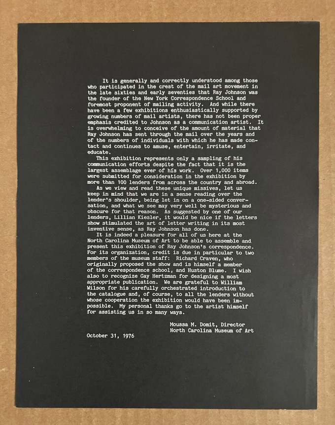 Ray Johnson, Correspondence: An Exhibition of the Letters of Ray Johnson, Alternate Projects