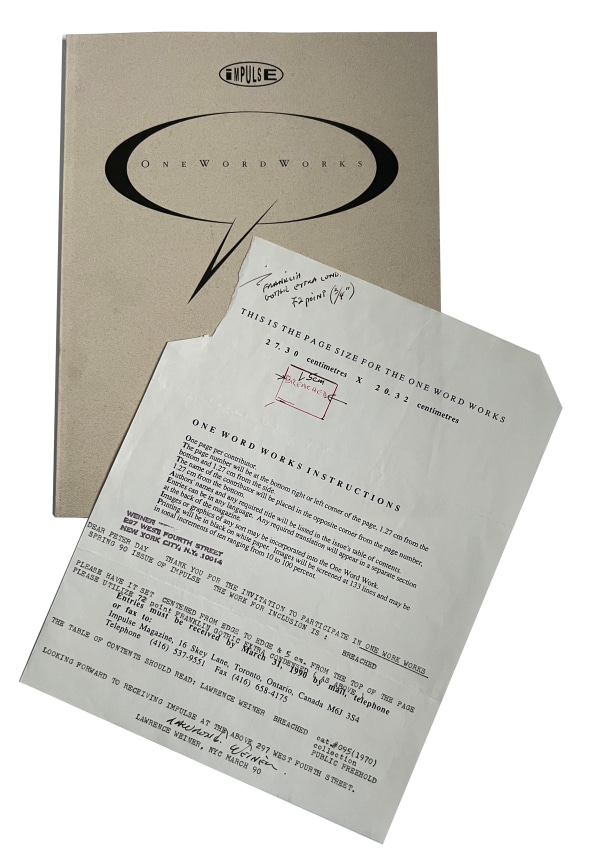 Lawrence Weiner, Breached cat. #095 (1970) collection PUBLIC FREEHOLD, Alternate Projects