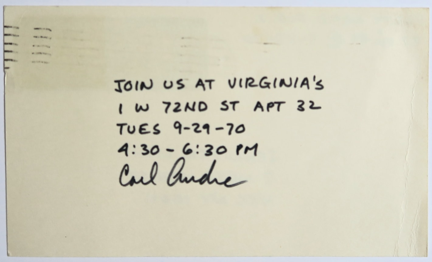 Carl Andre, party invitation, Alternate Projects