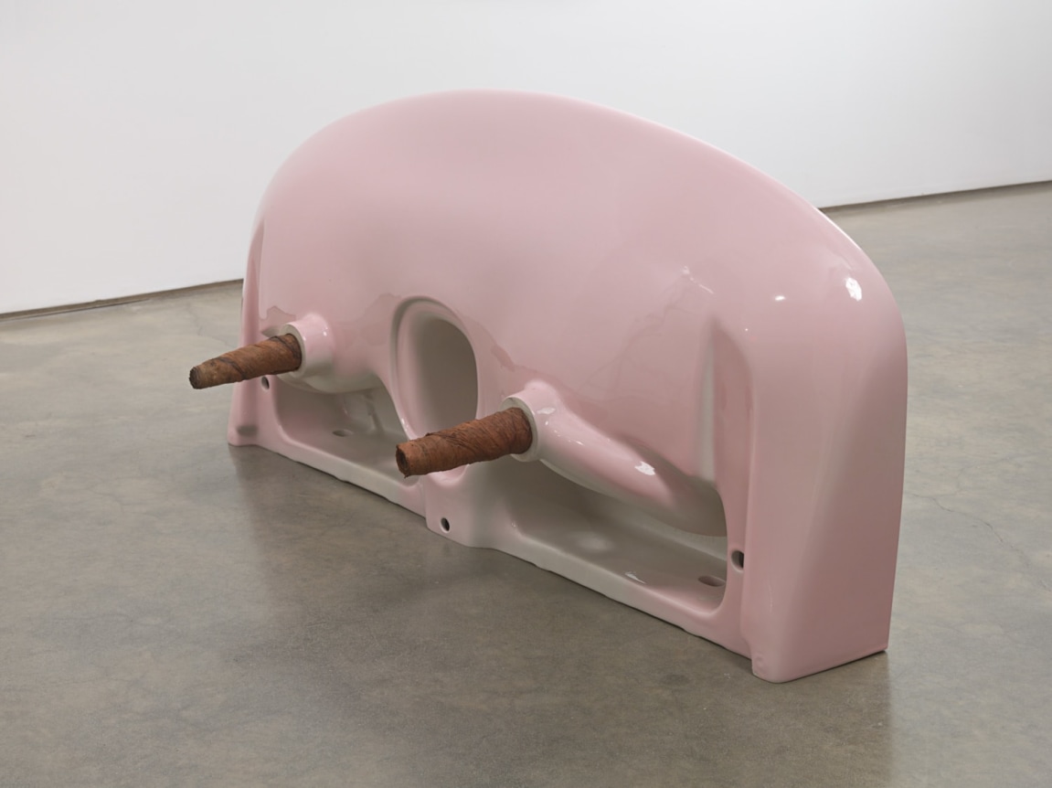 Plug, 2018. Ceramic sink, hand-rolled cigars,