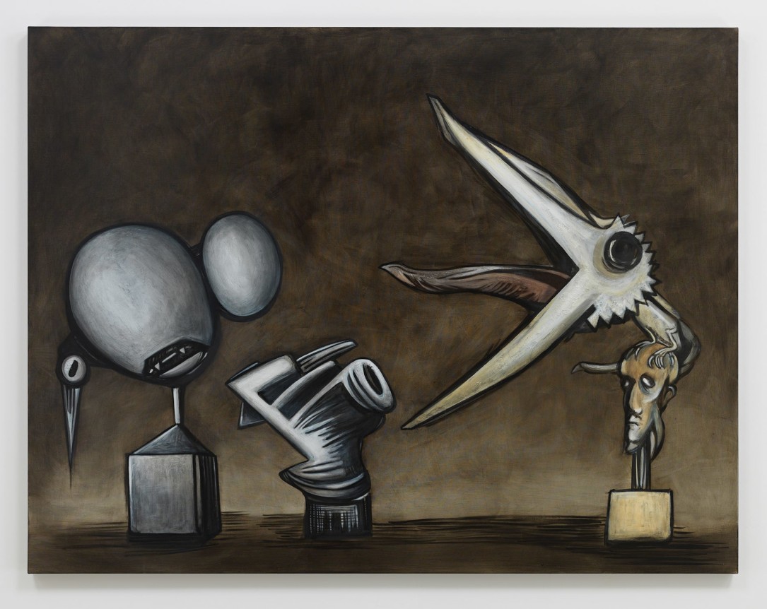 Stone. Brass. Feathers., 2019. Oil on linen, 50 x 65 3/16 inches (127 x 165.6 cm).