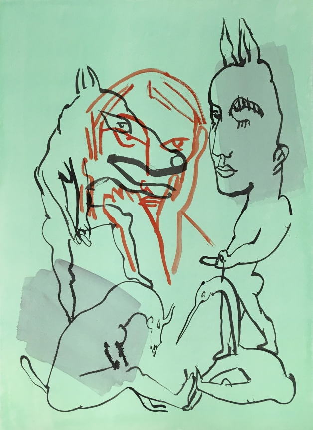 Let's Play, 2018. Watercolor on paper mounted to dibond, 29 x 21 1/2 inches (73.7 x 54.6 cm).