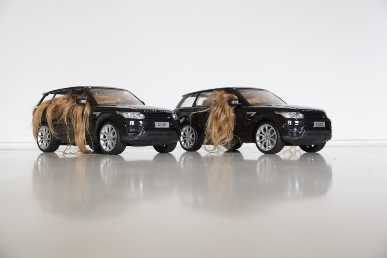 Automobile, 2018. Remote control car, human hair wig, dimensions variable. 
