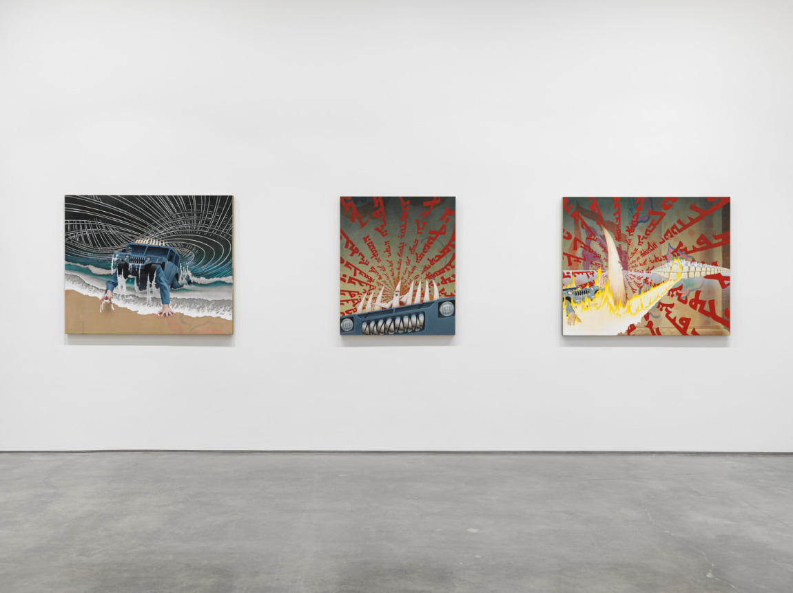 Daniel's Dream #1 (The Teeth of Steel), 2017. Acrylic on muslin, 44 x 53 inches (111.8 x 134.6 cm)., Daniel's Dream #2 (The Eleventh Horn), 2017. Acrylic on muslin, 44 x 36 1/2 inches (111.8 x 92.7 cm).