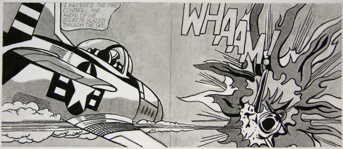 Untitled (After Lichtenstein, WHAAM! - 1963), 2008. Graphite on paper. 3-1/16 x 7-5/16 inches (7.5 x 17 cm).