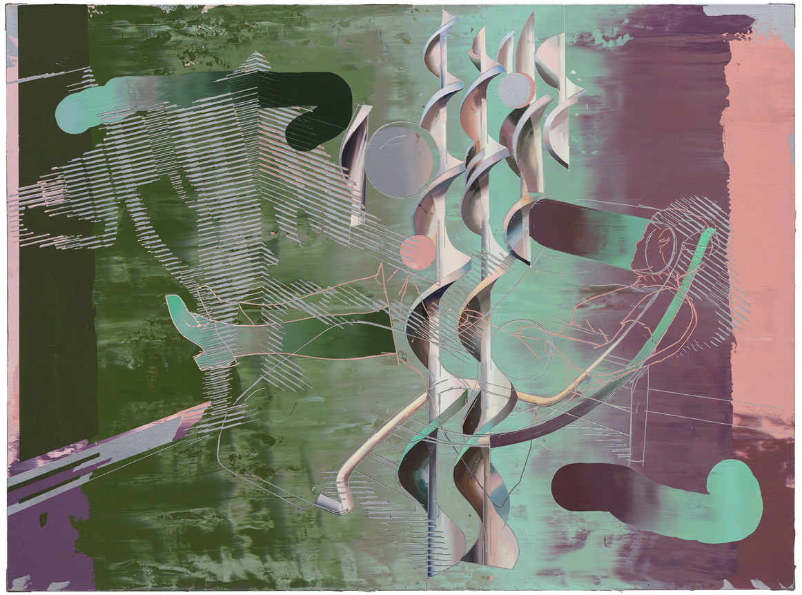 Spiral Recliner, 2017. Acrylic on canvas, 78 x 59 inches (200 x 150 cm).