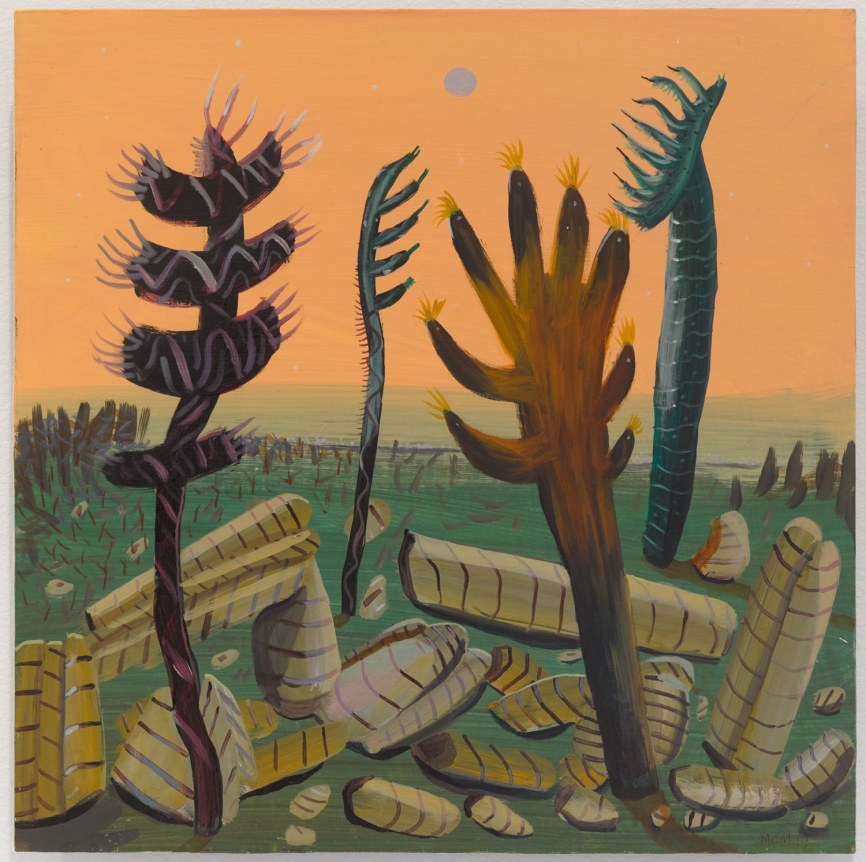 Landscape with debris, 2019. Oil on wood, 11 13/16 x 11 13/16 inches (30 x 30 cm).