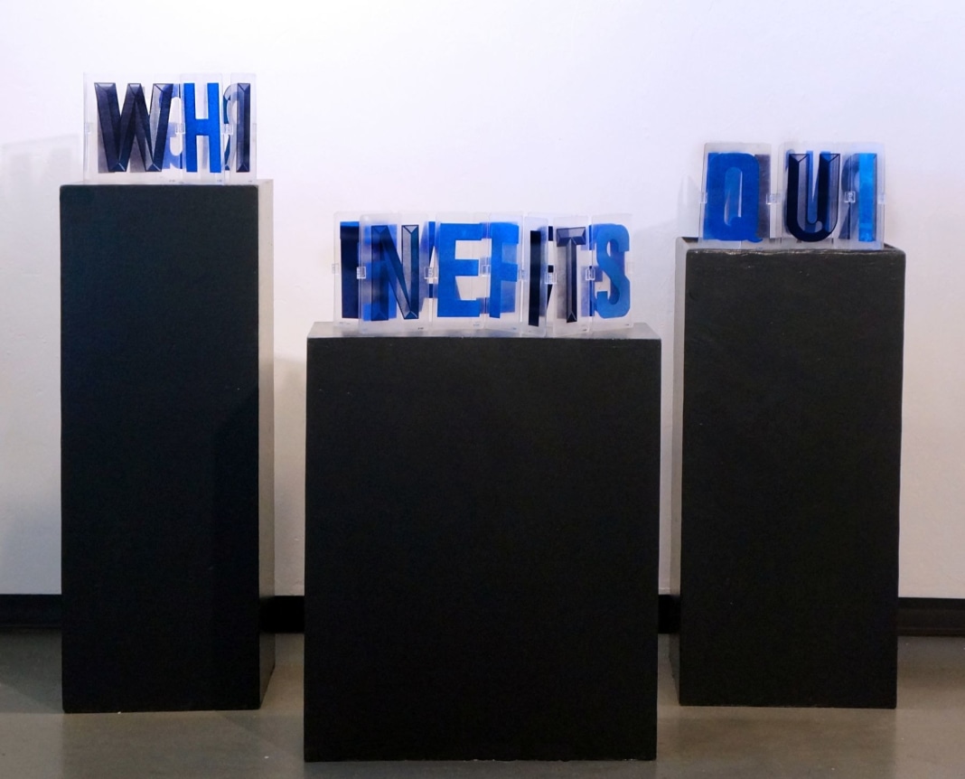 Kenya (Robinson) sculptures 'NOWHIRNG,' 'GREATBENEFITS,' & 'INQUIREWITHIN'
