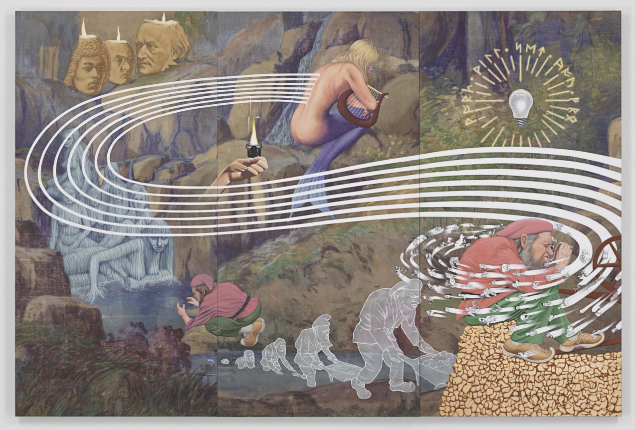 The Rhinegold's Curse, 2014. Acrylic on muslin in 3 parts,