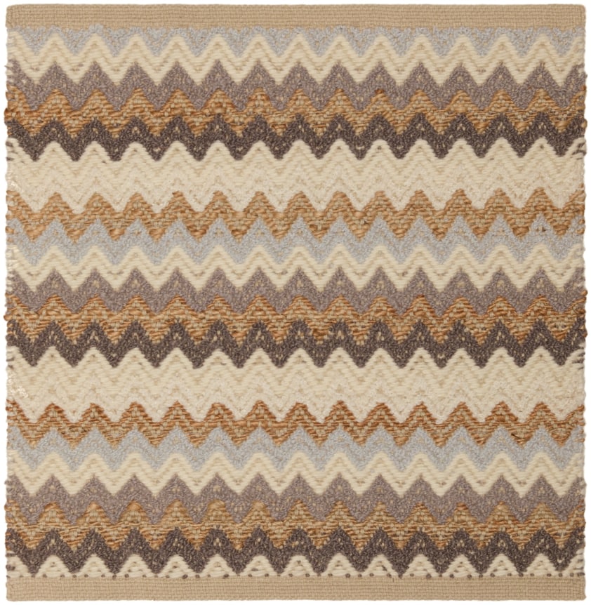 lumen 2' x 2' sample in the multi colorway. the design is reminiscent of something retro with sharp horizontal squiggly lines going across in alternating colors