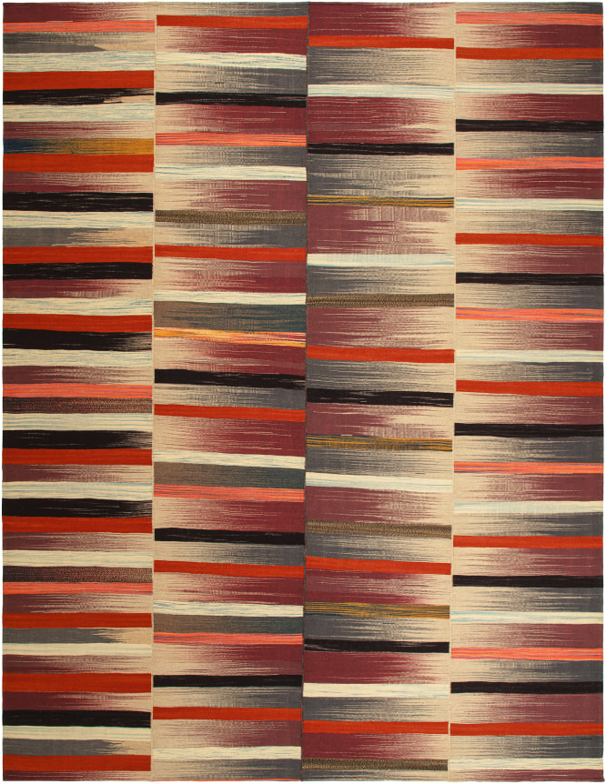 4 paneled kia sar with red, dark grey, black, yellow and ivory stripes