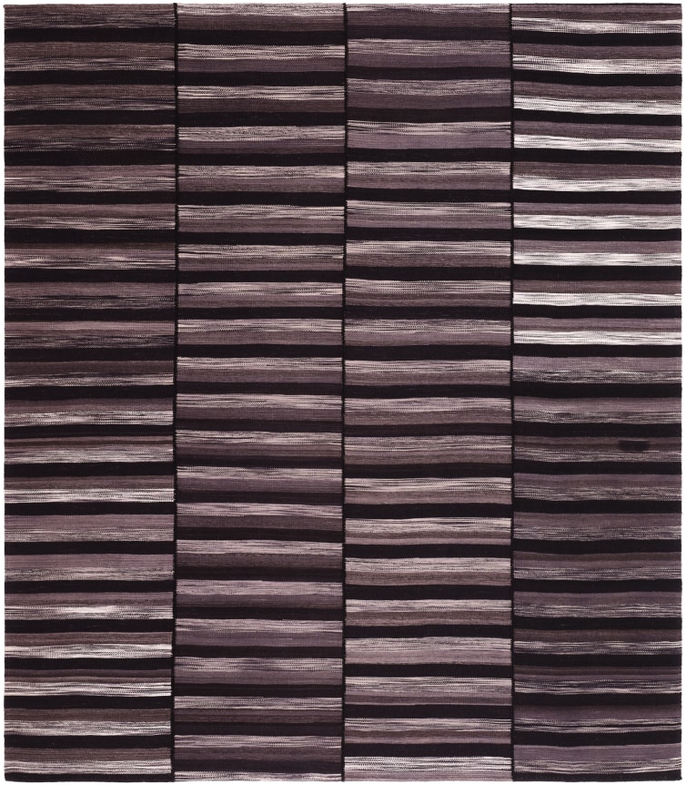 kia sar flatweave kilim with four panels. its stripes are varying charcoal tones