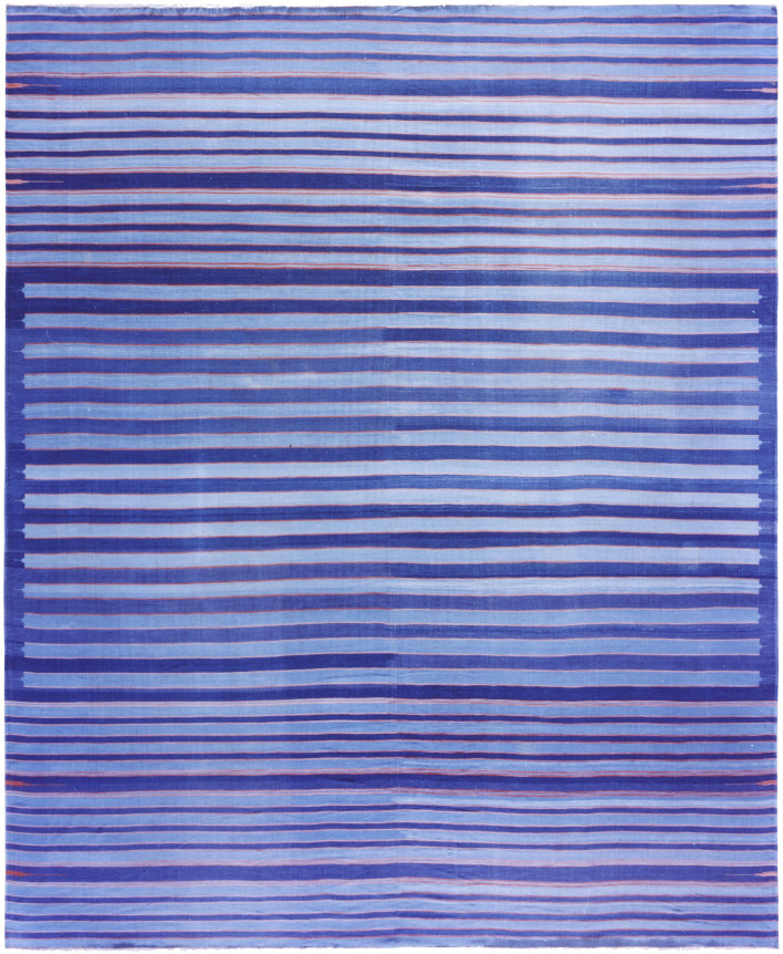 Striped blue cotton dhurrie