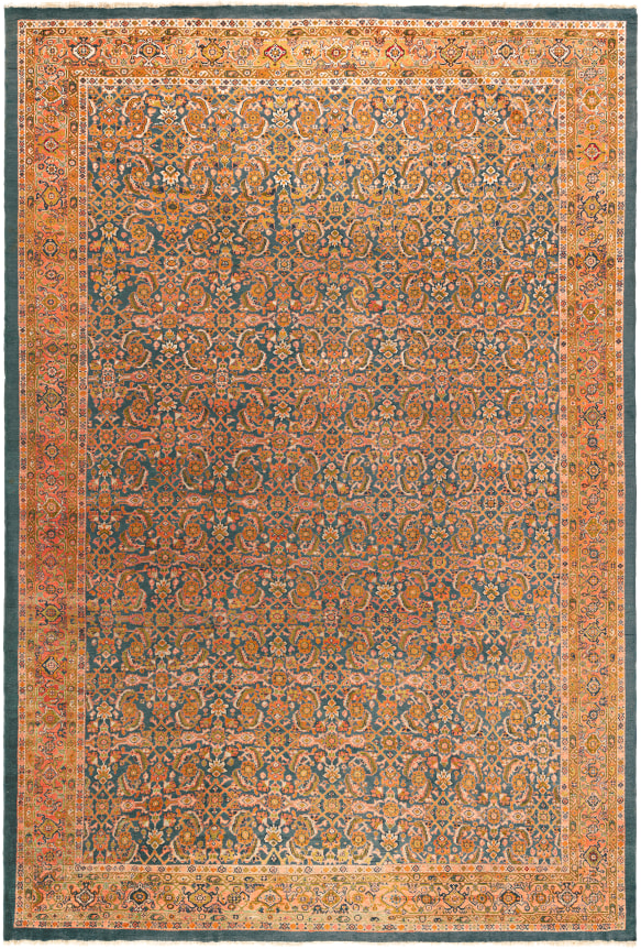 red and dark grey sultanabad with vinescroll motif