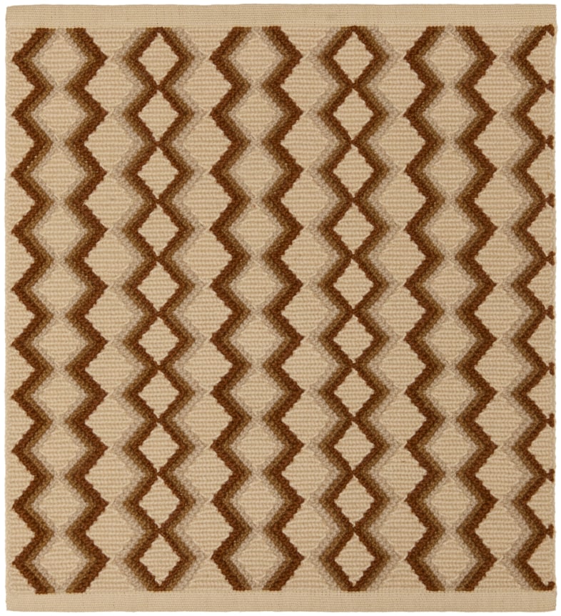jalia 2' x 2' flatweave sample in the rust colorway. it's a retro looking design with red vertical squiggles going down