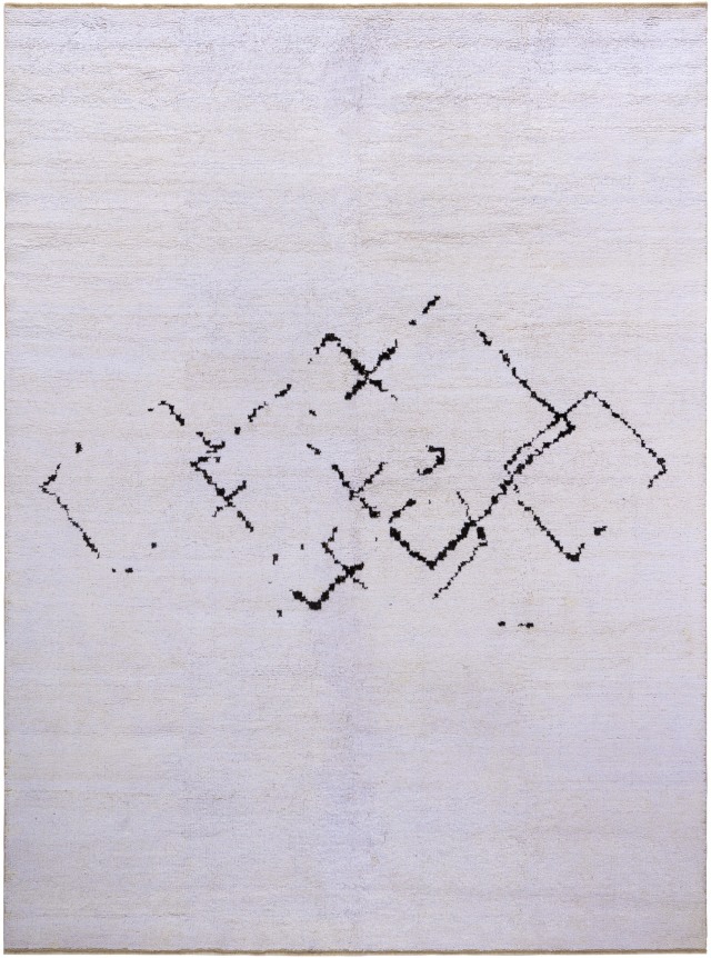 yara ivory shag rug featuring overlapping diamond pattern