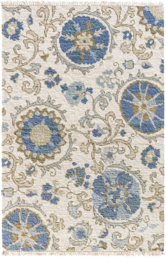 suzani 2' x 3' ivory and blue sample