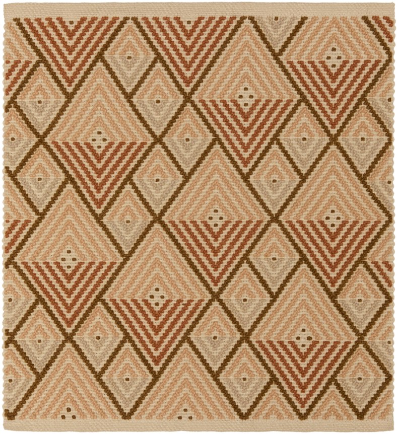 harbor 2' x 2' flatweave sample in the ivory rust colorway. the pattern features large diamonds bordered by smaller diamonds like a perfect tessalation