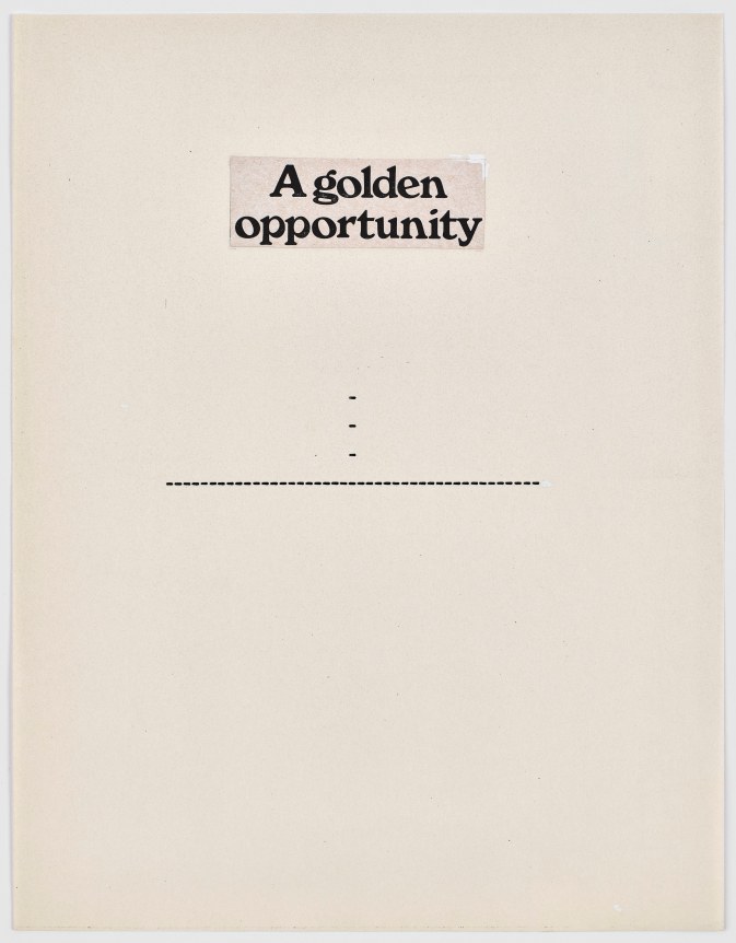 N.H. Pritchard, Untitled (A Golden Opportunity) at Peter Freeman, Inc.