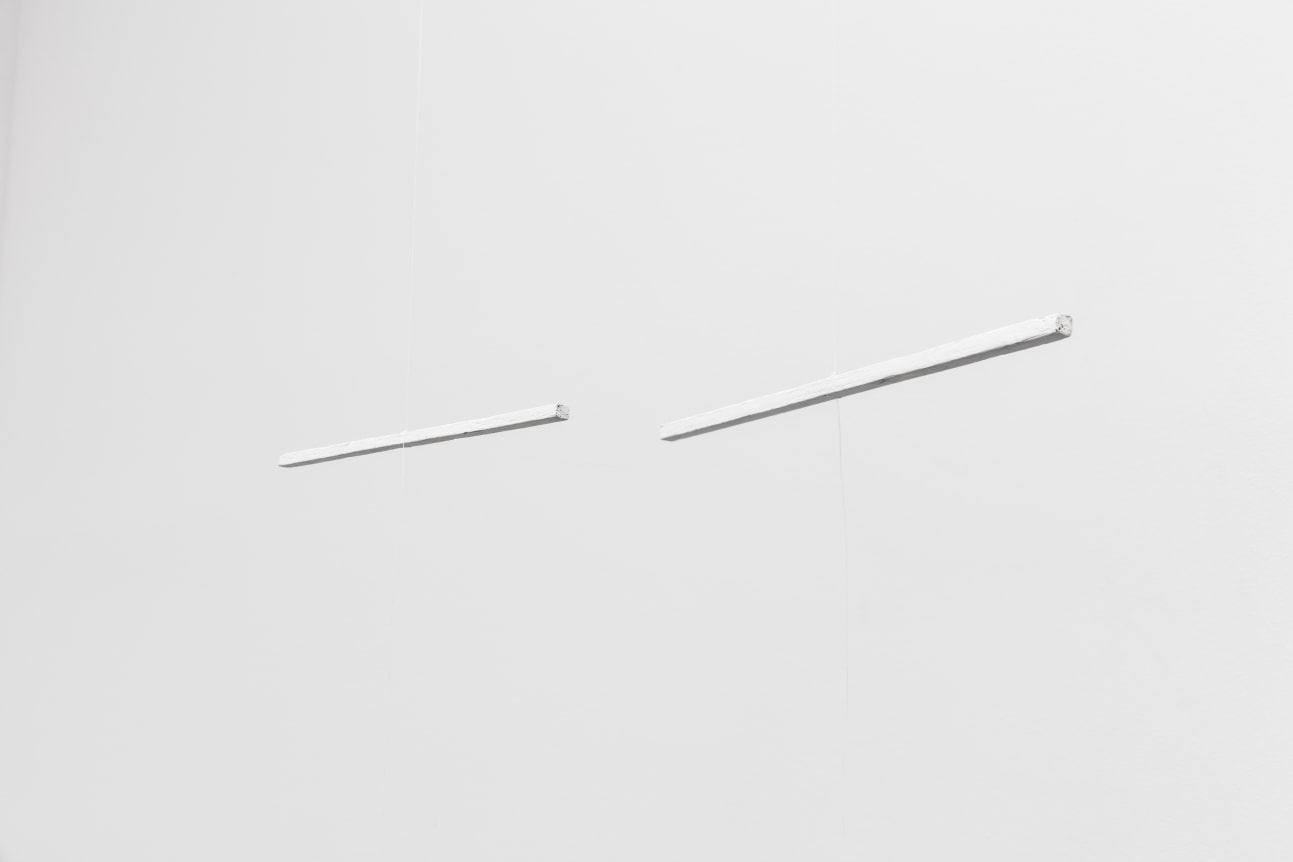 Untitled 2018 wood, wall paint, string, in two parts