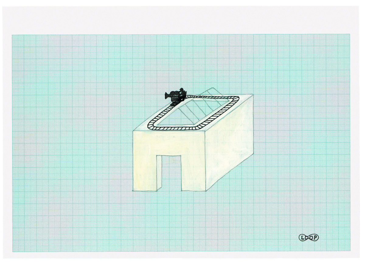 Loop 2009 graphite, felt-tip pen, and gouache on graph paper in artist's frame