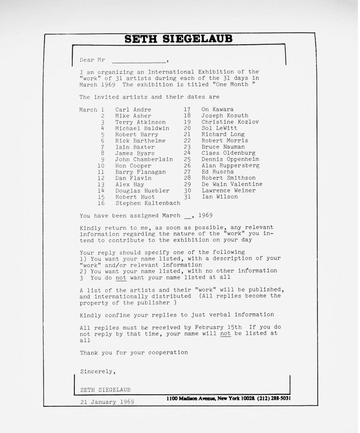 SETH SIEGELAUB, March 1969 [aka: One Month]