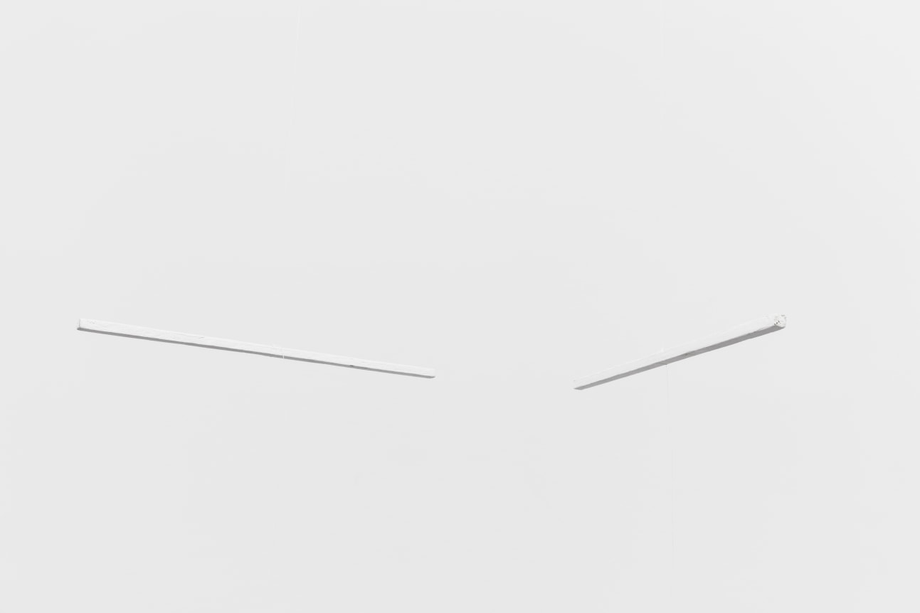 Untitled 2018 wood, wall paint, string, in two parts