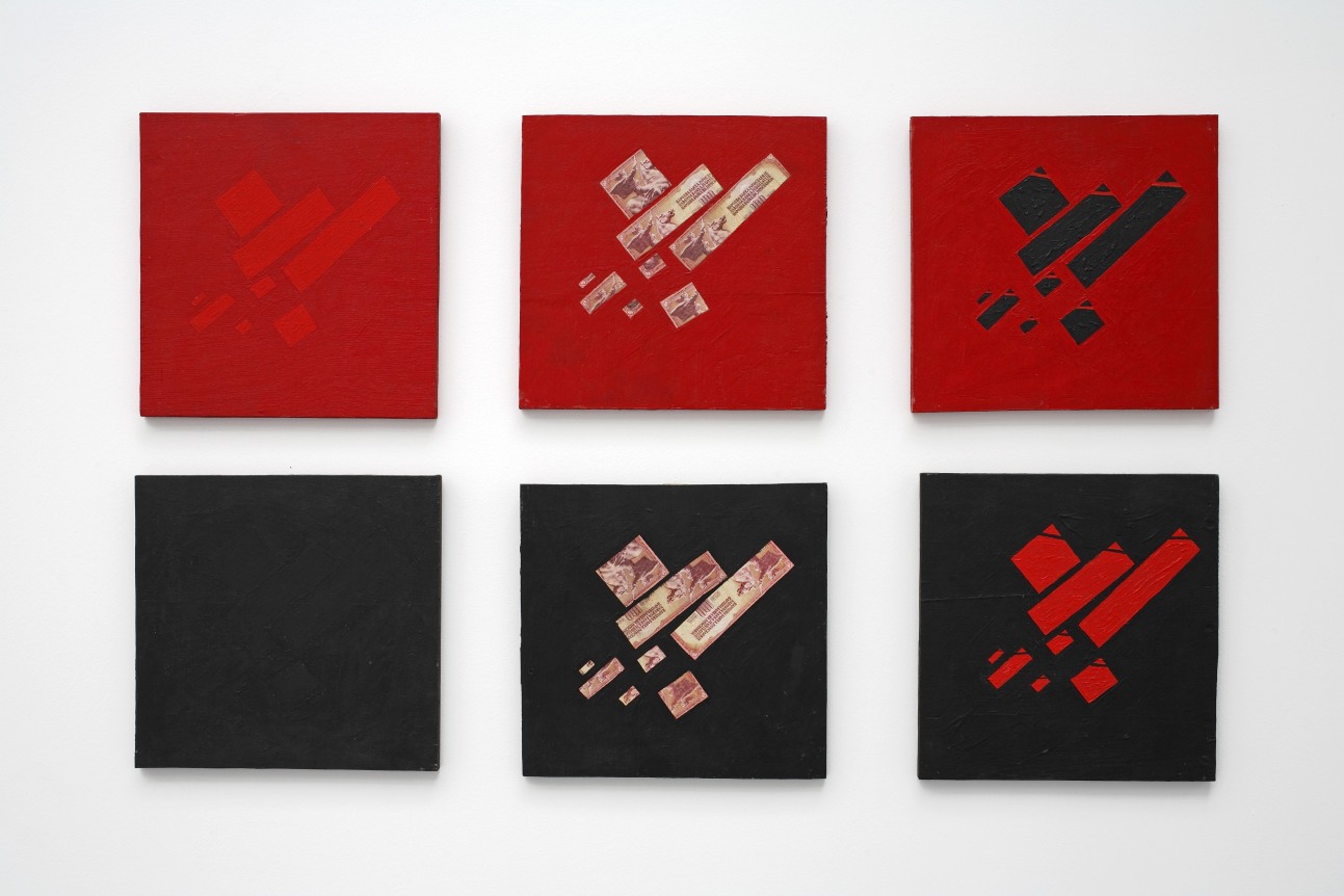 Mladen Stilinović (1947&ndash;2016), Bez naziva 1&ndash;6 (8 crvenih pravokutnika) [Untitled 1&ndash;6 (8 Red Rectangles)], 1990