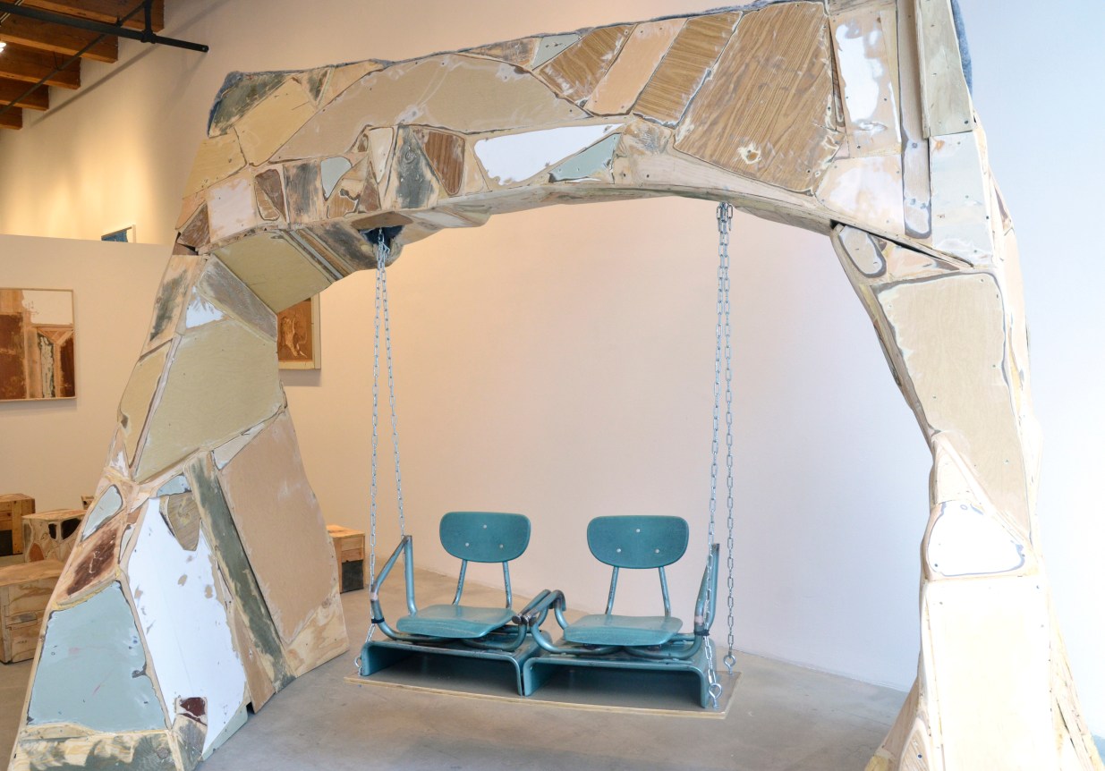 Swingset, 2015. Materials salvaged from recently closed Chicago public schools, 8 feet x 9 feet 5 inches&nbsp;x 5 feet 5 inches.
